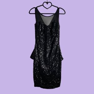 Bebe Black Sequin and Mesh Peplum Mini Dress
